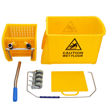 SKONYON モップバケツ&サイド絞り器コンボ スプリング絞り器 車輪付き 家庭用&産業用クリーニング用 22qt イエロー